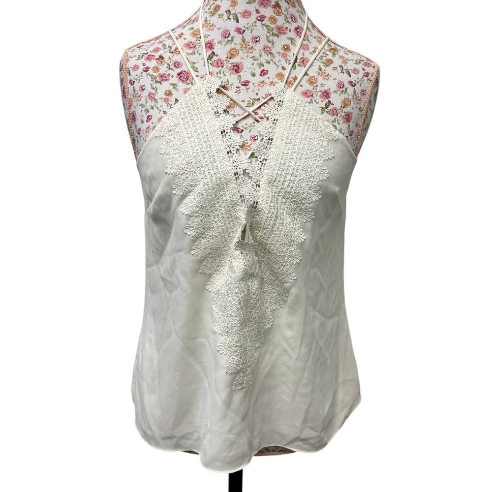 🤍 WAYF Lace Trim Halter Top M – Cream Boho Festival Y2K Cami